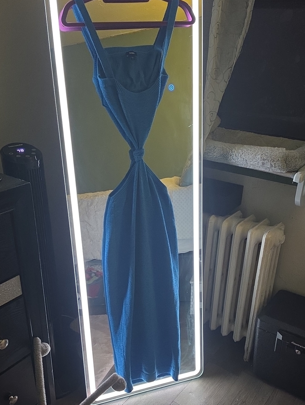 Express Blue Knit Midi Dress with Front Knot